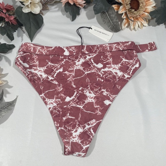 NWT WeWoreWhat [ XL ] Marble Emily Belt High Waist Bikini‎ Bottom Rose - Picture 8 of 11
